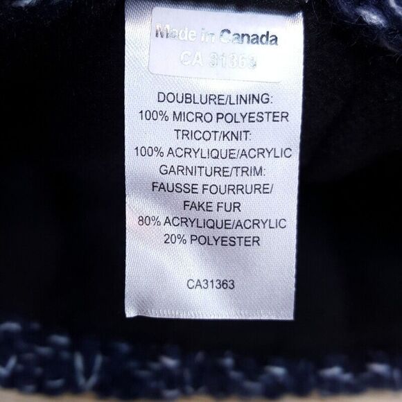 KYI KYI CANADA Womens Hat Blue Beanie Fold Up Chunky Knit Faux Fur Pom Pom $65 - Picture 4 of 5